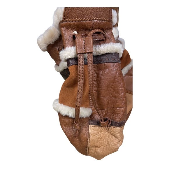 Lucky Brand gorgeous Leather Wool Fleece Patchwork Hobo Handbag Boho Retro 70’s - Picture 4 of 13